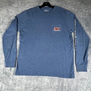 Vineyard Vines Mens Small Blue Football Whale Long Sleeve Pocket T-Shirt Cotton